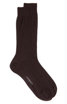 Canali Ribbed Wool Blend Dress Socks in Brown