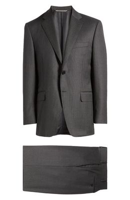 Canali Siena Bird's Eye Regular Fit Suit in Charcoal