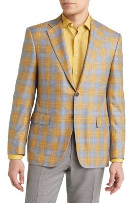 Canali Siena Plaid Silk & Cashmere Sport Coat in Yellow