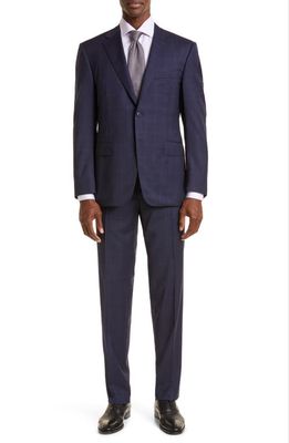 Canali Siena Plaid Stretch Wool Suit in Dark Blue