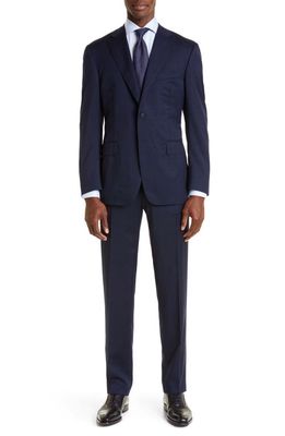 Canali Siena Shadow Check Wool Suit in Navy