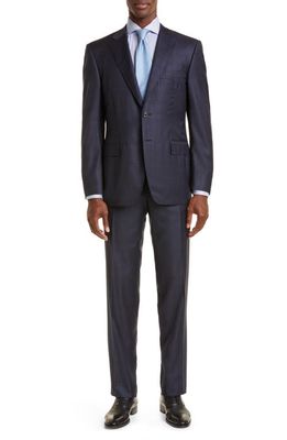 Canali Siena Shadow Plaid Wool Suit in Navy
