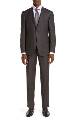 Canali Siena Stripe Wool Suit in Dark Brown