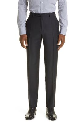Canali Solid Wool Flat Front Dress Pants in Black