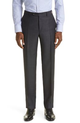 Canali Solid Wool Flat Front Dress Pants in Charcoal