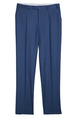Canali Textured Flat Front Trousers in Blue