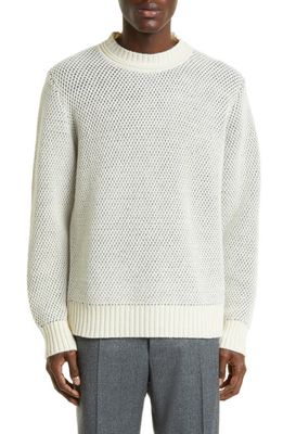 Canali Textured Wool Blend Crewneck Sweater in White