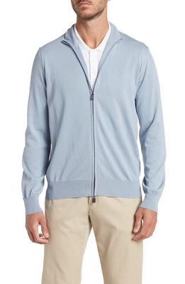 Canali Two-Way Zip Cotton Cardigan in Light Blue