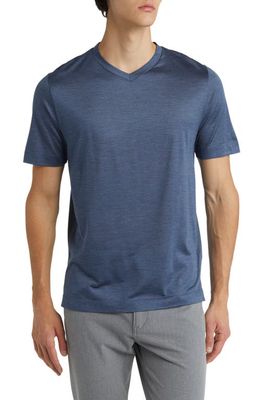Canali V-Neck Silk T-Shirt in Blue