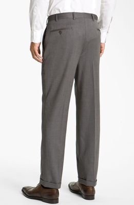 Canali Wool Flat Front Trousers in Grey