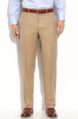 Canali Wool Flat Front Trousers in Tan