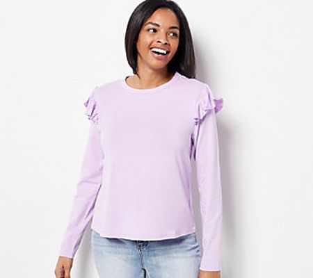 Candace Cameron Bure Long-Sleeve Top w/ Ruffle Shoulder Detail