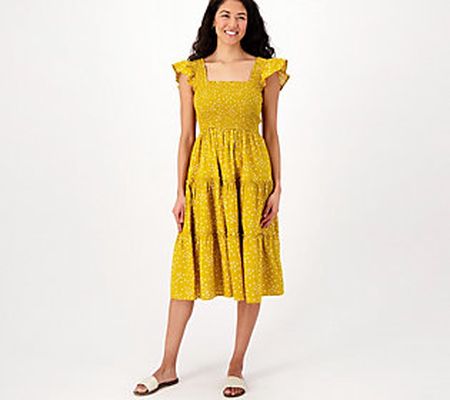 Candace Cameron Bure Regular Printed Smocked Midi Dress