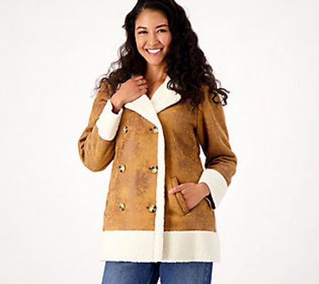 Candace Cameron Bure Sherpa Lined Suede Peacoat