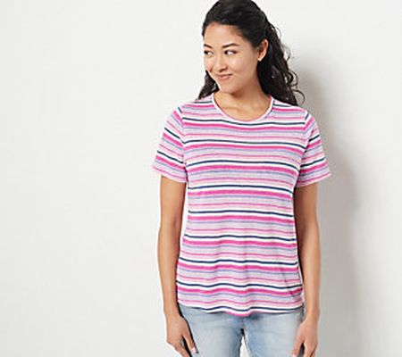 Candace Cameron Bure Summer Striped Linen Blend T-Shirt