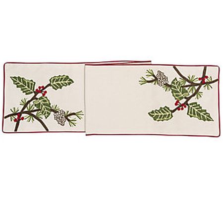 C&F Home 14" x 72" Holly And Pinecone Embroider ed Table Runne