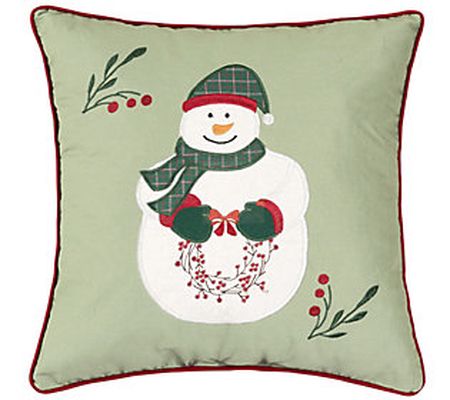 C&F Home 18" x 18" Holly Snowman Wreath Embroid ered Pillow