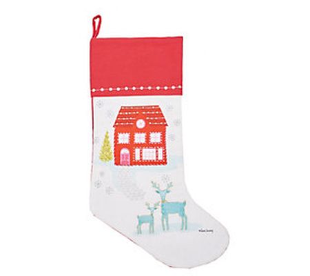 C&F Home Red House & Deer Printed & Embellished Stocking