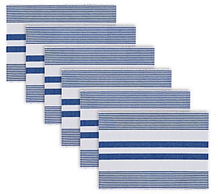 C&F Home Set of 6 Ribbed Blue & White Placemats