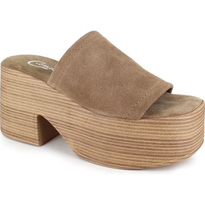 Candie's Ophelia Platform Slide Sandal in Taupe Suede