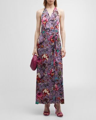 Candy Floral-Print Halter Maxi Wrap Dress