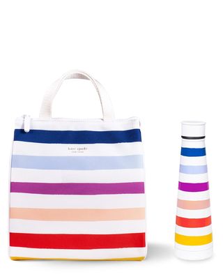 candy stripe lunch tote and stainless steel water bottle