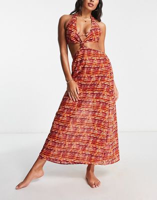 Candypants cutout cross over tiedye maxi summer dress in red