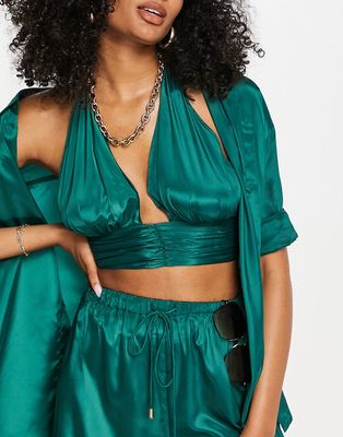 Candypants deep plunge halter beach crop top in green - part of a set