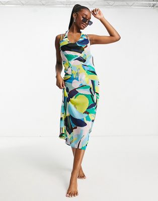 Candypants slip beach summer dress in abstract multi print