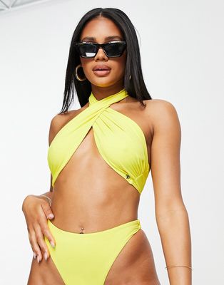 Candypants wrap bikini halter top in yellow