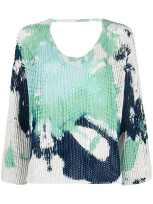 Canessa abstract-print V-neck knitted top - Blue