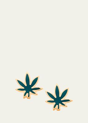 Cannabis Leaf Stud Earrings with Green Enamel