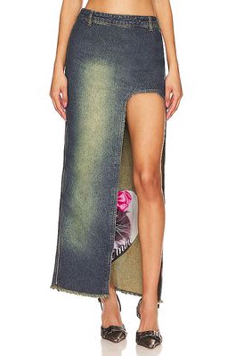 Cannari Concept Curved Slit Skirt in Blue