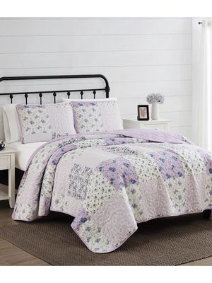 Cannon Elissa Patchwork Quilt Set in White And Purple King