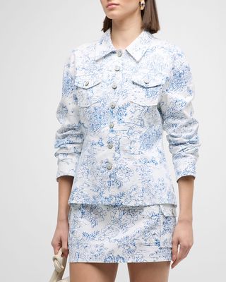 Canyon Garden Toile Scrunched-Sleeve Cotton Jacket