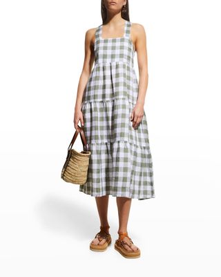 Canyon Linen Checked Tiered Midi Dress