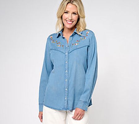 Canyon Retreat Embroidered Denim Button Front Top