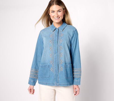 Canyon Retreat Embroidered Denim Snap FrontShacket