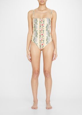 Caoba Floral Embroidered One-Piece Swimsuit