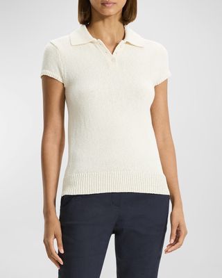 Cap-Sleeve Cotton and Merino Wool Polo Top