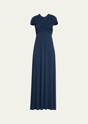 Cap Sleeve Draped Bodice Gown