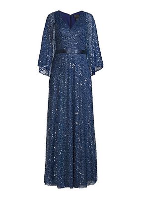 Cape Sequin Beaded Gown