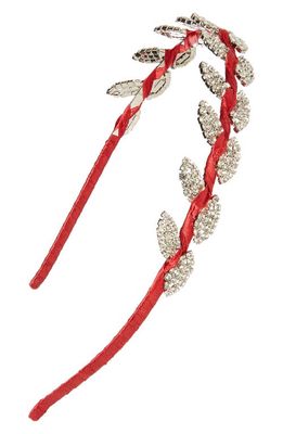 Capelli New York Crystal Leaf Headband in Red Combo
