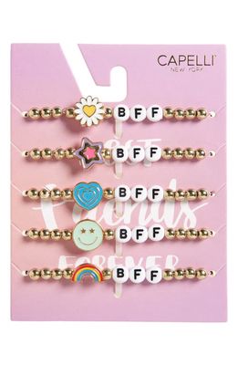 Capelli New York Kids' Assorted 5-Pack of BFF Beaded Stretch Bracelets in Gold Multi