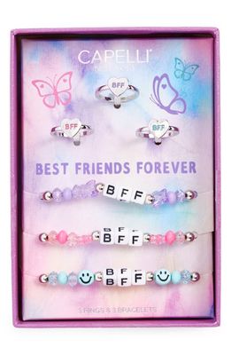 Capelli New York Kids' BFF Assorted 6-Pack Friendship Bracelets & Rings in Purple Multi