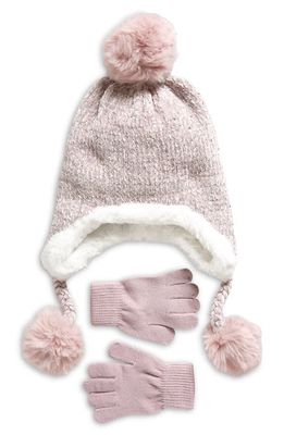 Capelli New York Kids' Faux Fur Lined Hat & Gloves Set in Dusty Pink