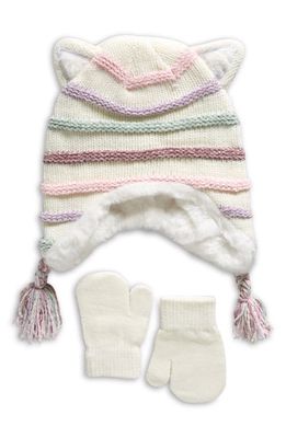 Capelli New York Kids' Faux Fur Lined Hat & Mittens Set in Pale Multi
