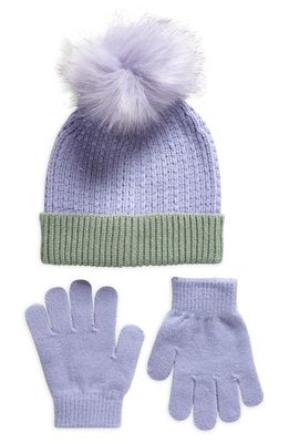 Capelli New York Kids' Faux Fur Pom Beanie & Gloves Set in Blue Combo