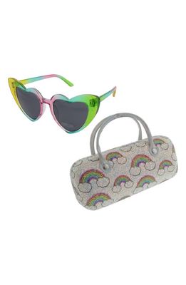 Capelli New York Kids' Heart Sunglasses & Glitter Rainbow Case Set in White Combo