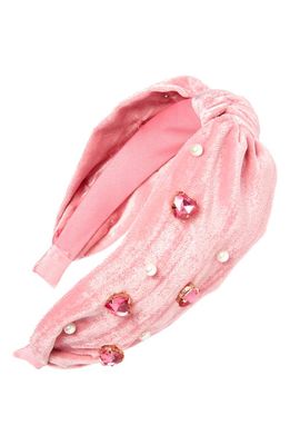 Capelli New York Kids' Imitation Pearl & Crystal Knotted Velvet Headband in Pink Combo